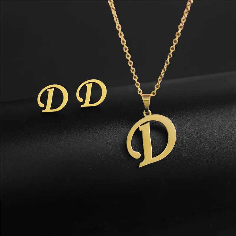 A-Z 26 Charm Original Necklace and Stud Earrings Jewelry Set Letter Hanging Chain Mom Gift Direct Shipping W240918