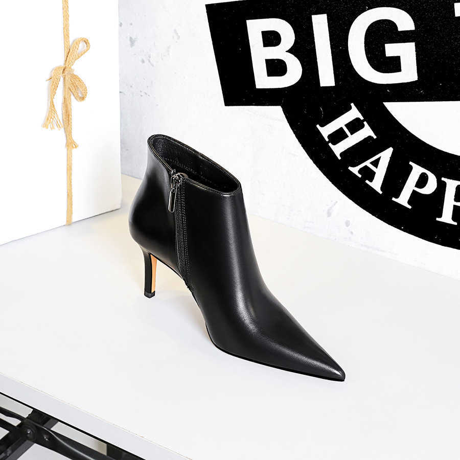 CMM Fashion Simple Sexy Nightclub Winter Side Zipper High Heel Tip Slim Fit and Bare Boots