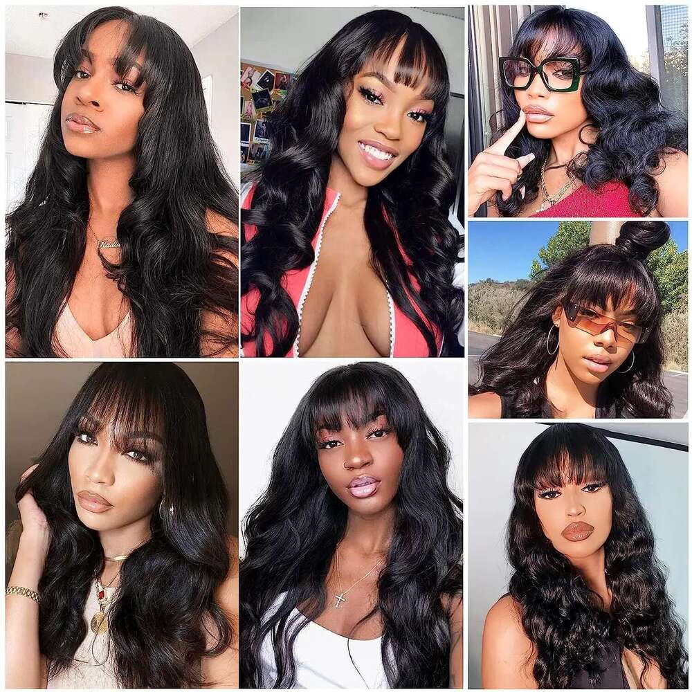 30 inch Body Wave Wigs With Bangs Bob Human Hair Brazilian On Sale Clearance Choice 3x1 Lace Wig For Black Women