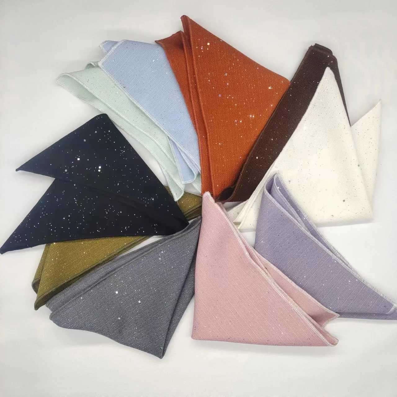 New Shiny Pocket Square Mens Suit Wedding Groom Handkerchief Brown White Solid Sequin Hanky Formal Dress Chest Scarf AccessoriesX240921