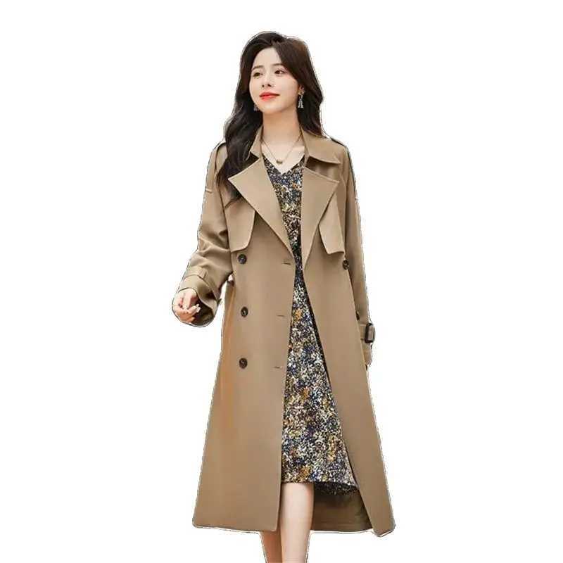 Lace-Up Windbreaker Female All Match Jacket 2024 Autumn Spring Jacket Women Zipper Coat Solid Color Tops Lining Long TrenchX240921
