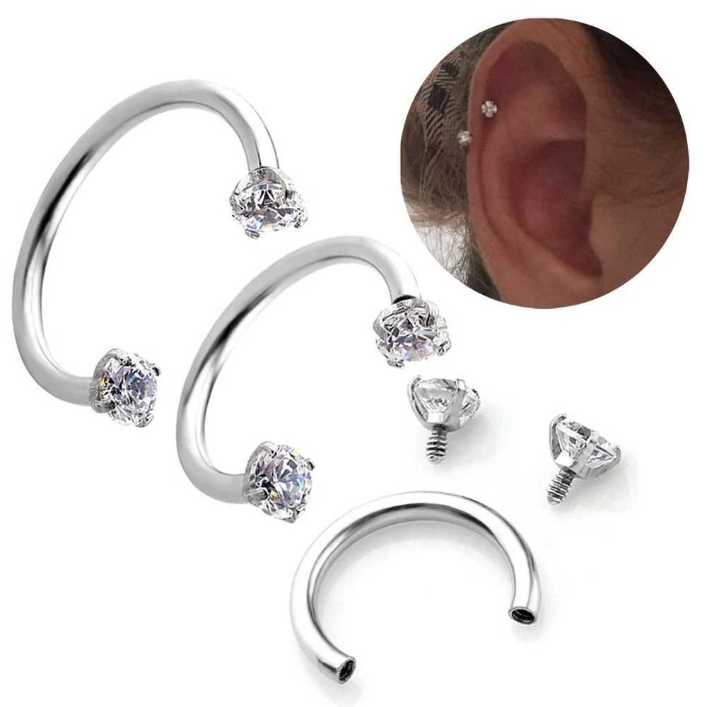 WKOUD 16G Clear Black 3mm CZ Nose Septum Horseshoe Earring Eyebrow Lip Helix Tragus Cartilage Piercing Ring 6mm 8mm 10mm 12mm Y240921