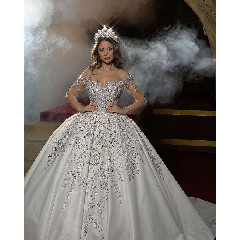 Romantic Sheer Neck Wedding Dresses Illusion Long Sleeves Bridal Gowns Custom Made Lace Appliques Vestido De Novia