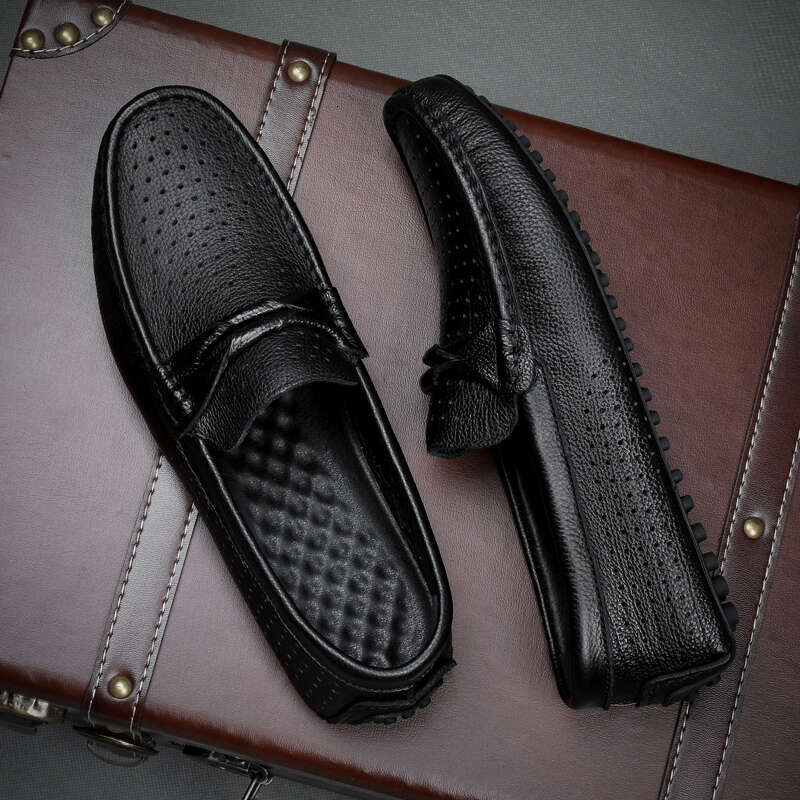 Top Quality Genuine Leather Loafers Men Brand Rubber Casual Mens Slip on Breathable Summer Flats Driving Shoes Man