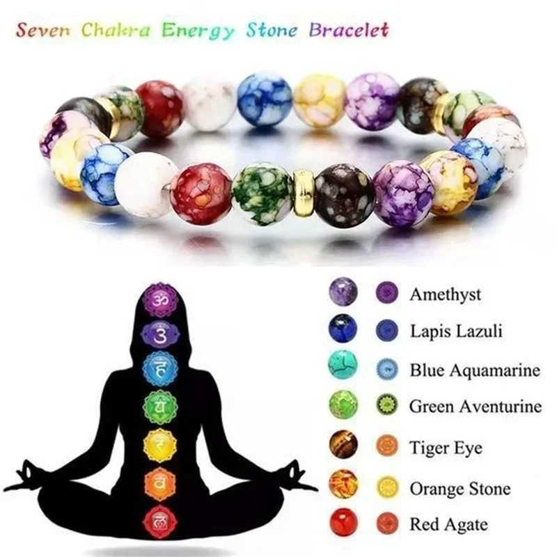 Classic 7 Chakra Beads Bracelet Natural Stone Black Rope Braided Yoga Reiki Healing Balance Bracelets Bangles Meditation GiftsX240921