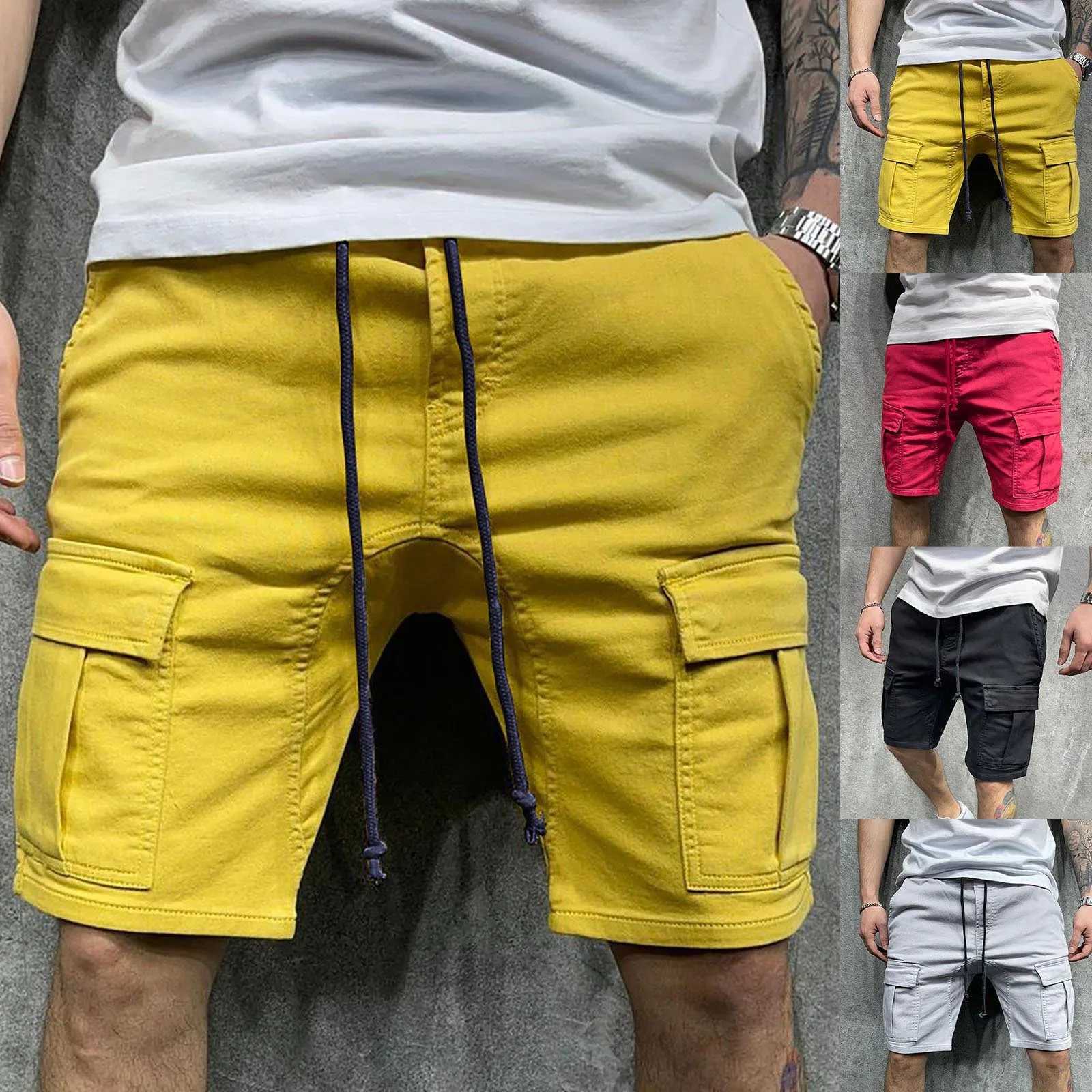 Male Casual Mid Waist Shorts Pant Solid Mechanic Pants for Men Many Pockets Pants Cargo Pants for Men Relaxed Fit with FoamX240921