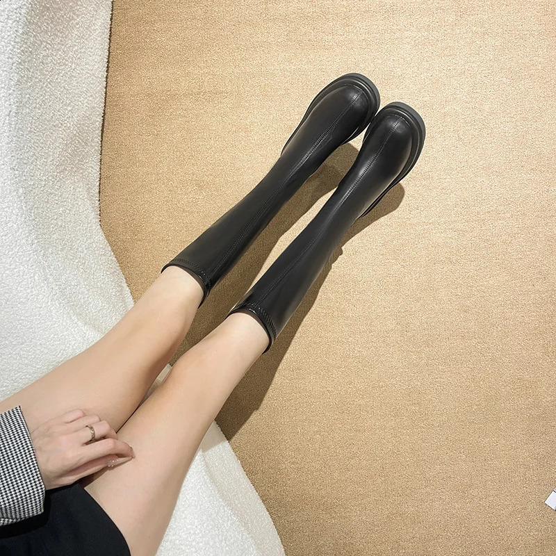 Platform Heel Women Knee-High Boots Fashion Comfort Warm Fur Shoes Autumn Winter Womens Knight Long Booties 240909