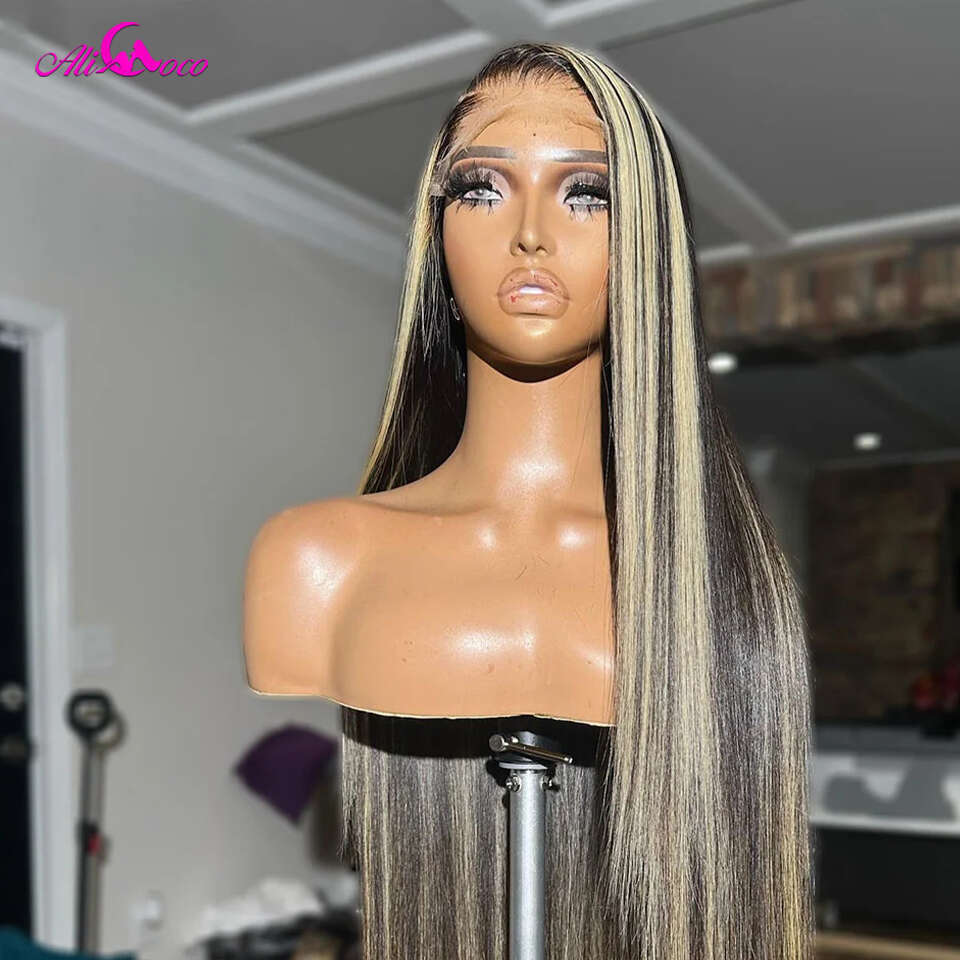 1B/27 13X4 13x6 Frontal Human Hair Wigs 180% Highlight Blonde Straight Lace Front Wig Pre Plucked For Women