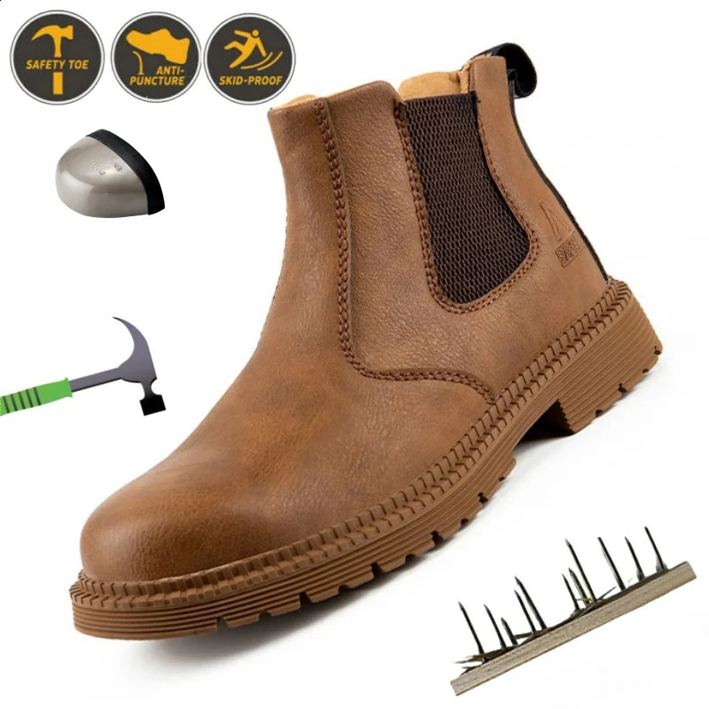 Mens waterproof steel toe boots mens non removable construction anti slip work shoes 241030