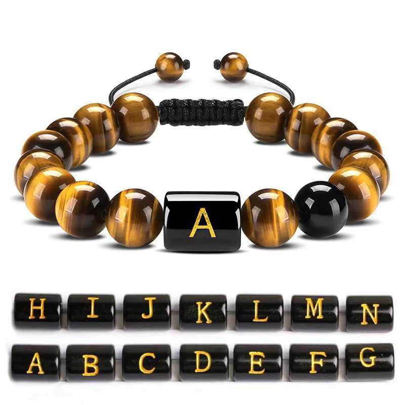 2022 Trendy Braided 26 Initial Letters Bracelet For Men Natural Tiger Eye Stone Alphabet Beaded Couple Bracelet Men WomenX240921
