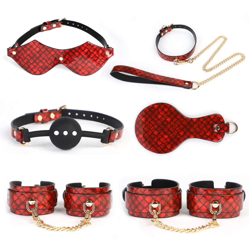 Adult sex toy sex SM prop set, diamond patterned handcuffs, spanking racket, sex eye mask, silicone mouth ball