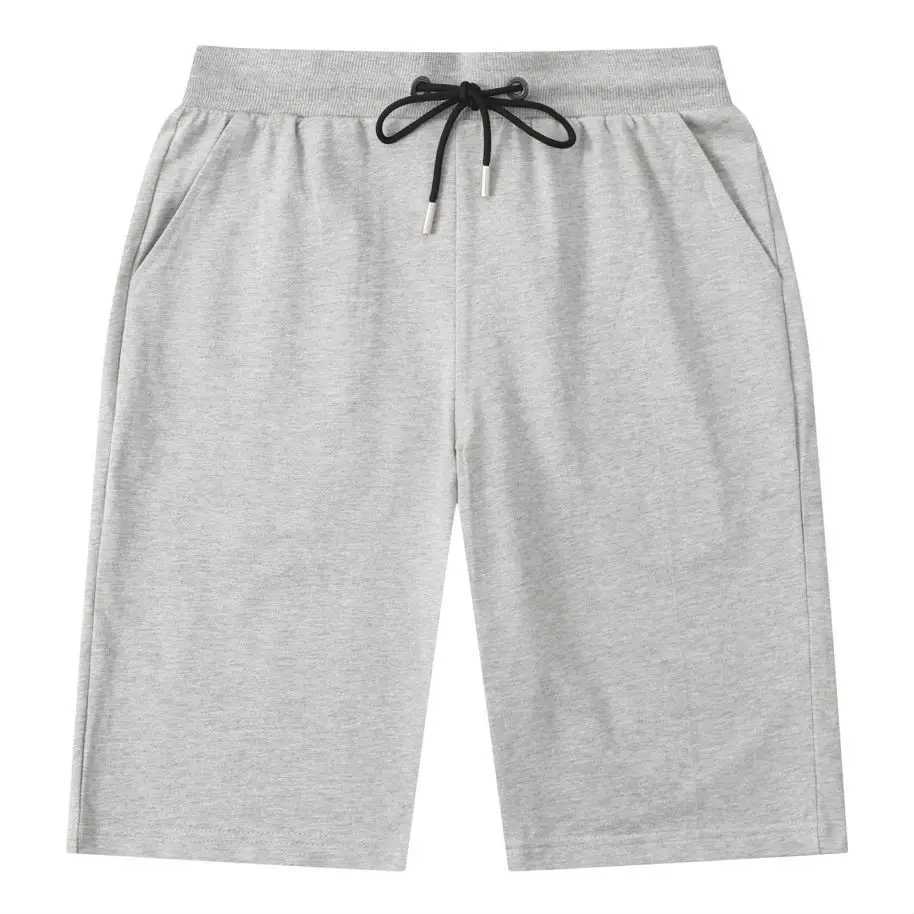 Mens Summer 100% Cotton Soft Knee Length Shorts Solid Gray Customized Cargo Short High Quality 200g Casual Gym Sports TrunksX240921