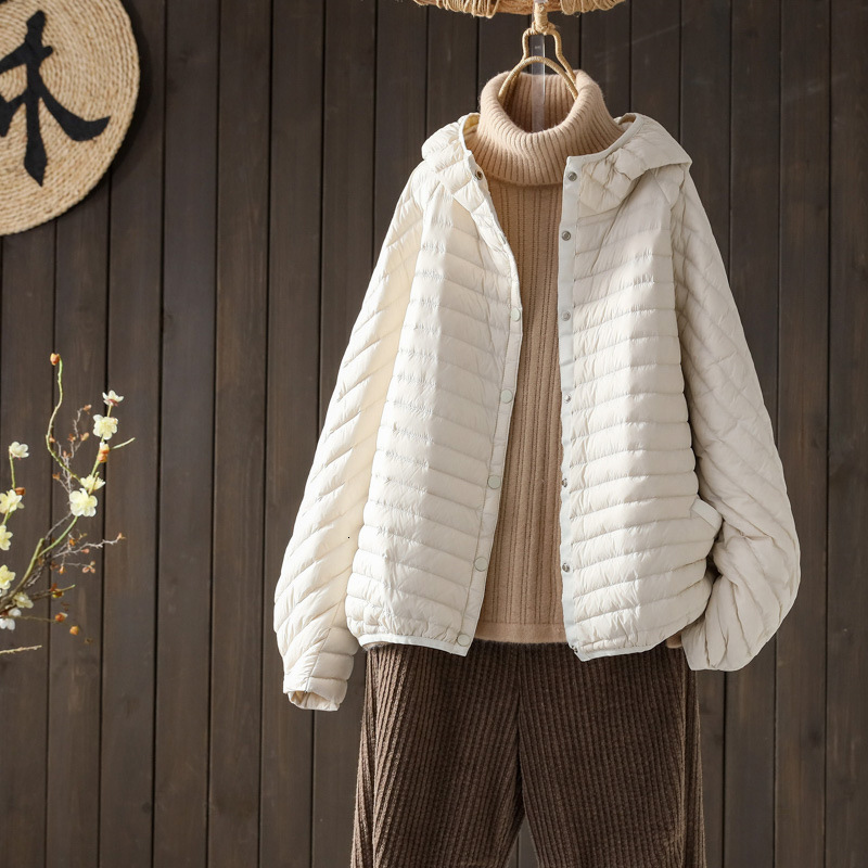 Schinteon Women Ultralight White Duck Down Jacket With Hood Over Size Loose Casual Autumn Winter Outwear Coat 2023 New