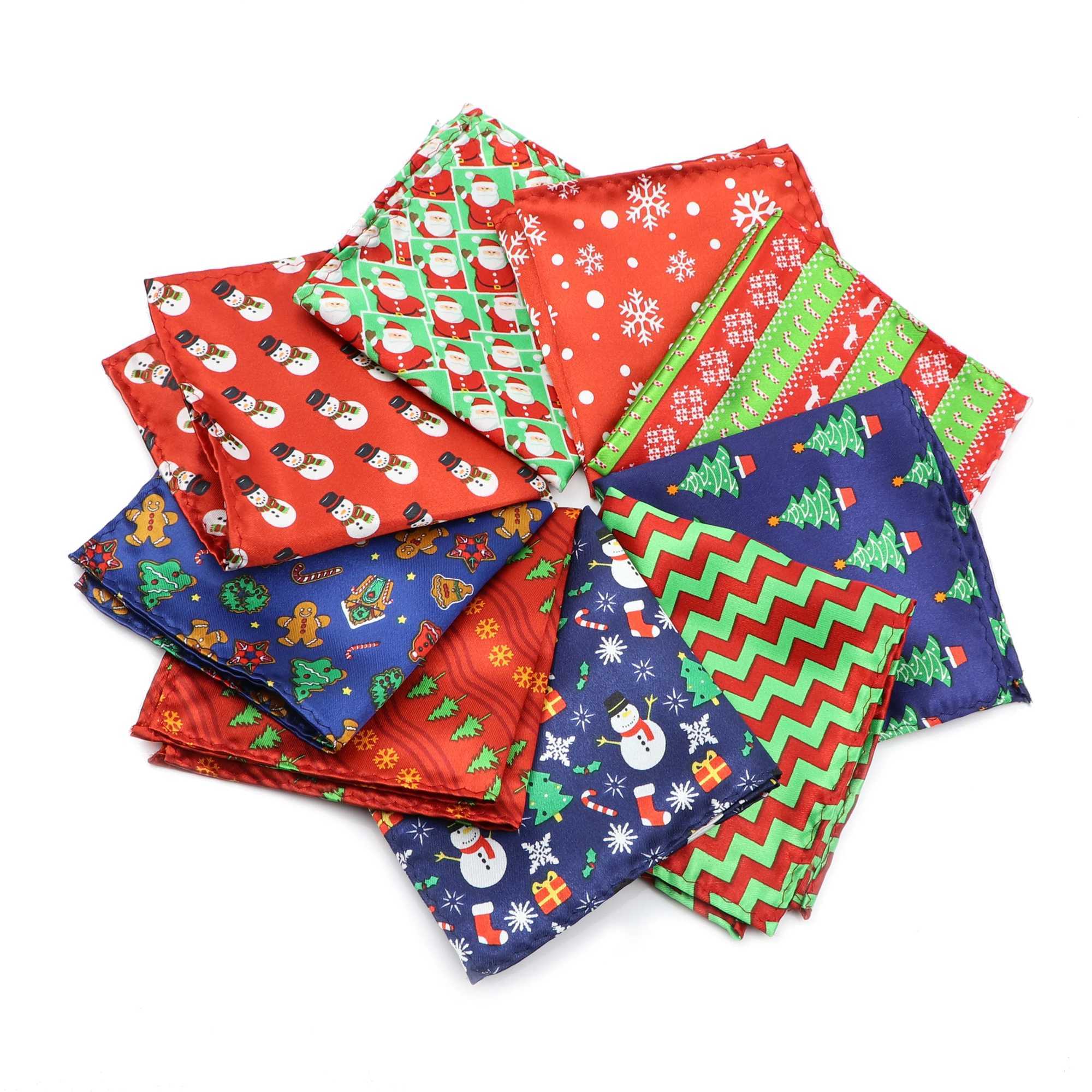 New Christmas Handkerchief Polyester Hankie Pocket Square Hand Made 22cm Women Men Casual Party Gift Tuxedo Bow Tie AccessoryX240921