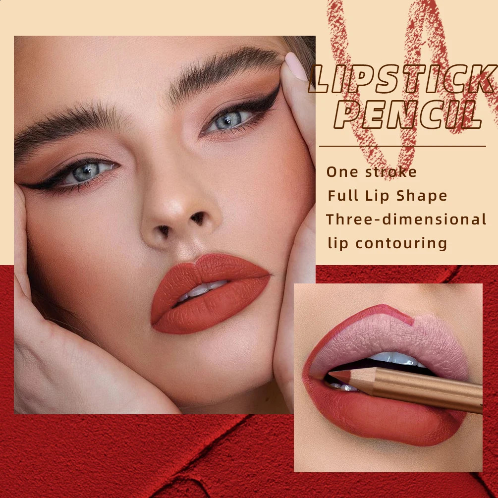 12 color sexy matte lipstick pencil waterproof durable lipliner non sticky cup lip contour pencil beauty makeup set 240919
