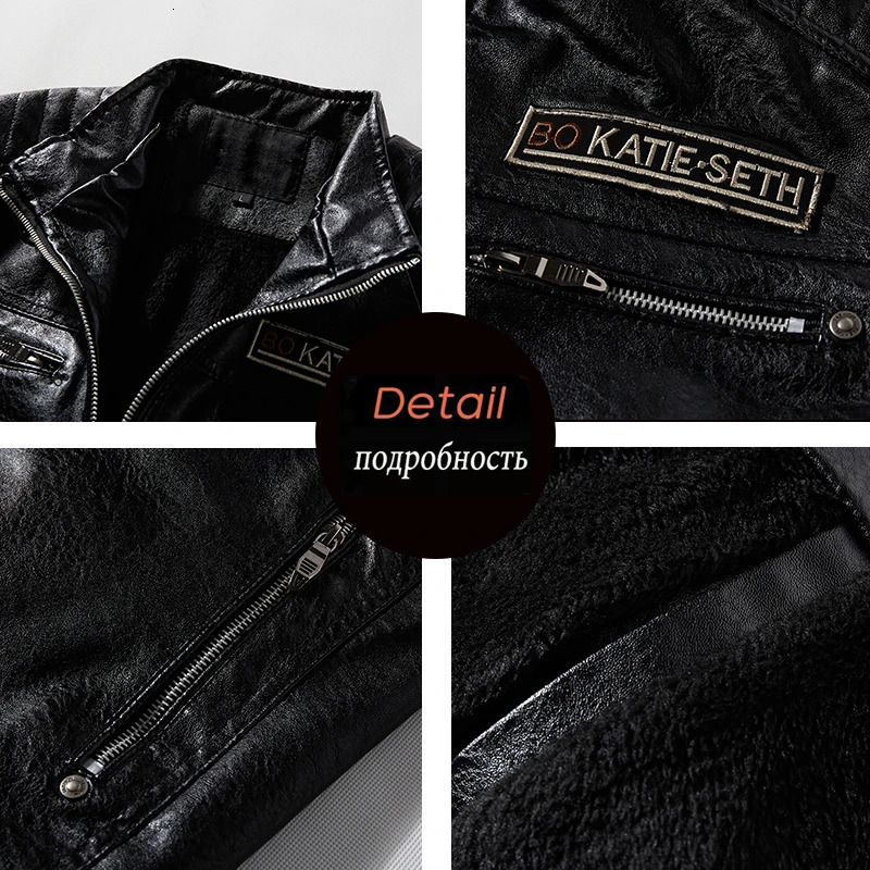 Removable Fur Collar Windbreaker Ropa De Hombre Slim Coat 2024 Jacket Men Winter Fleece Motorcycle Leather
