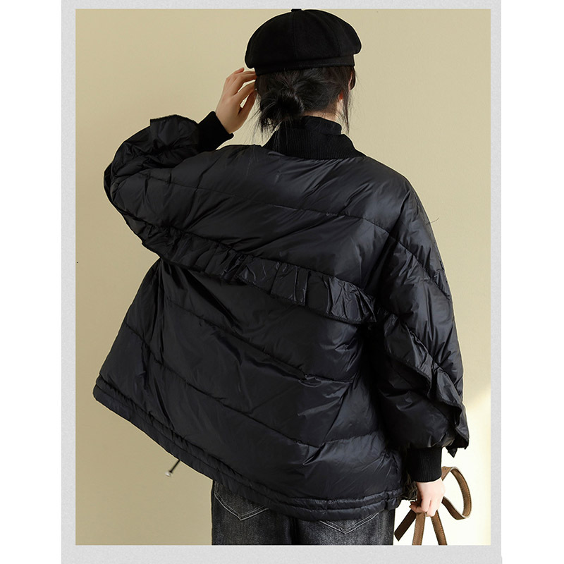 Schinteon Korean Style Women White Duck Down Jacket Loose Over Size Autumn Winter Warm Outwear Coat Ruffles Sleeves New