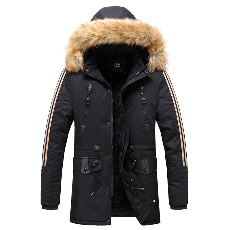 Men Winter Casual Windproof Long Warm Thick Fur Collar Jacket Coat Mens Cotton Hooded Parkas Brand Clothing Male