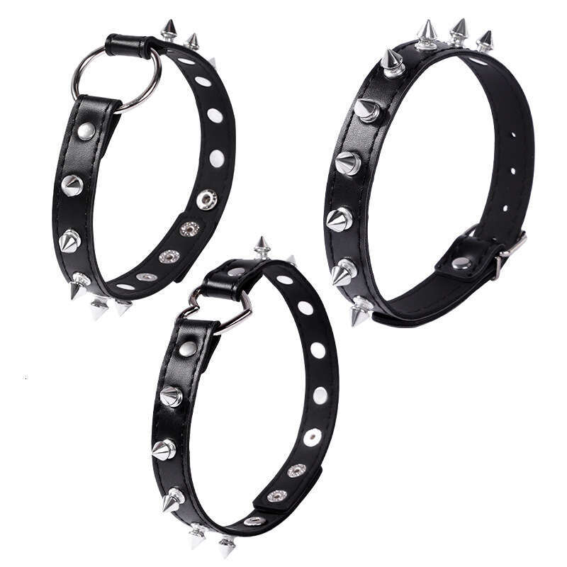 SM Sex Props Punk Style Black Rivet Collar PU Neck Cover Female Slave Training Alternative Adult Products Hair Collection