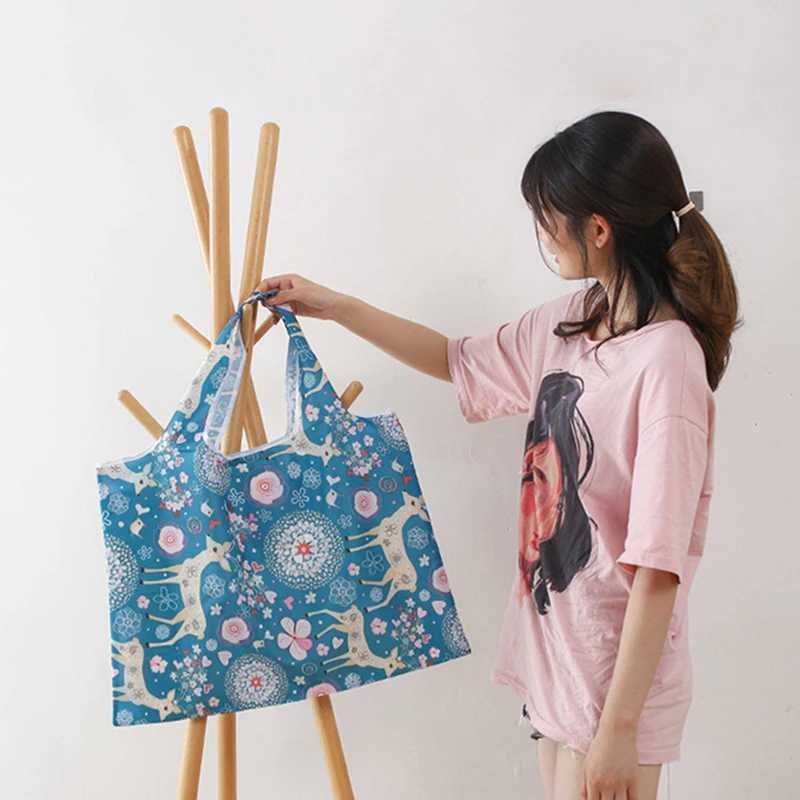 Foldable Shopping Bag Reusable Travel Grocery Bag Eco-Friendly Cute Animal Printing Supermarket Tote Bag Z250224