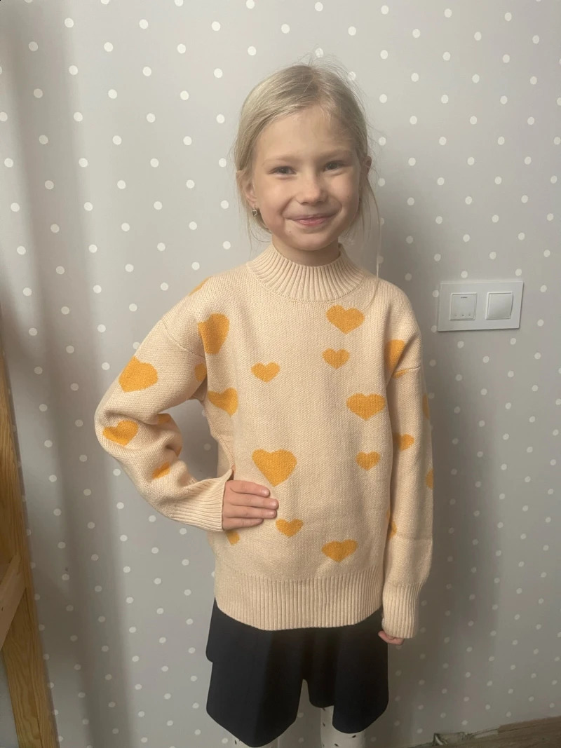 Winter Autumn Spring Casual 3 4 6 8 10 12 Years Warm Pullover Knitted Wear Tops Heart Sweaters for Kids Baby Girls Clothes 240918