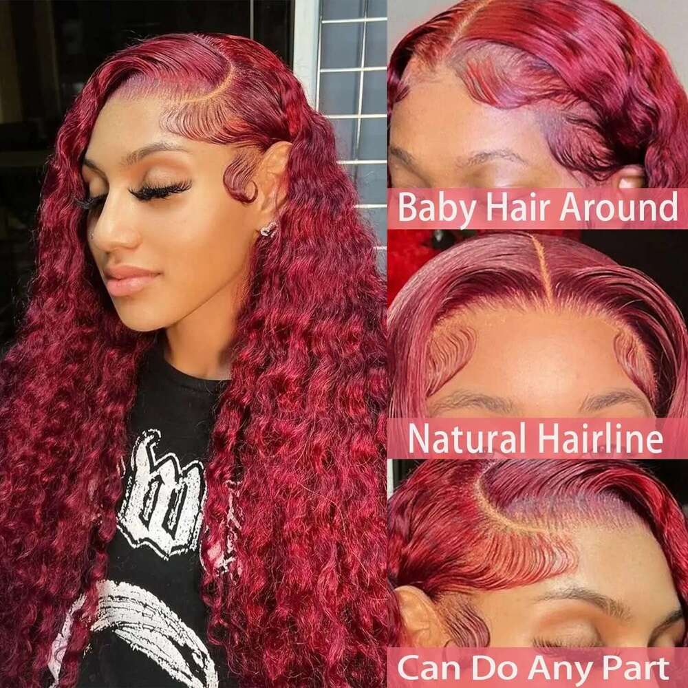 Swupod 200 Density 13x4 HD Lace Front Wig for Black Women Deep Wave Wavy Remy Human Hair 99J Bury Color Glueless