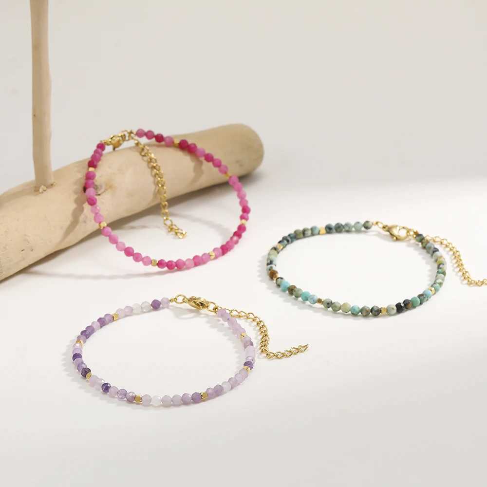 Muliti-color 3mm Faceted Nature Stone Beaded Bracelet For Women Shiny Stainless Steel Square Spacers Exquisite Party GiftX240921