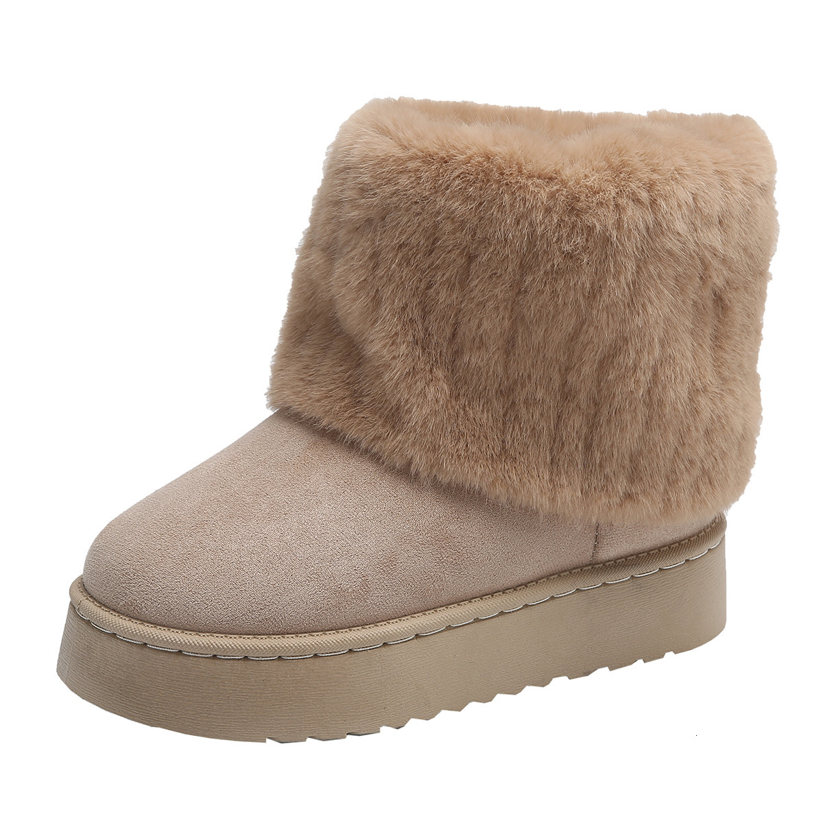 2024 Designer New Fur Striped Decoration Women Snow Boots Suede Autumn Winter Casual Thick Sole Midsole Warm And Comfortable Cotton Shoes
