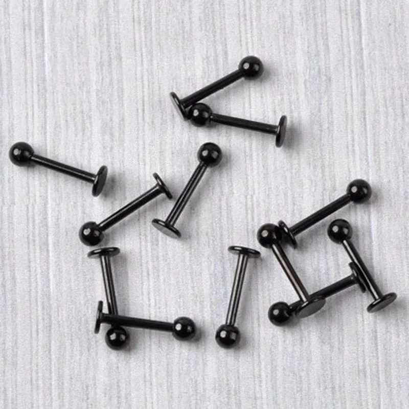 PINKSEE Lot 10pcs 16G Black Stainless Steel Labret Lip Ring Ball Stud Chin Piercing Bars Y240921