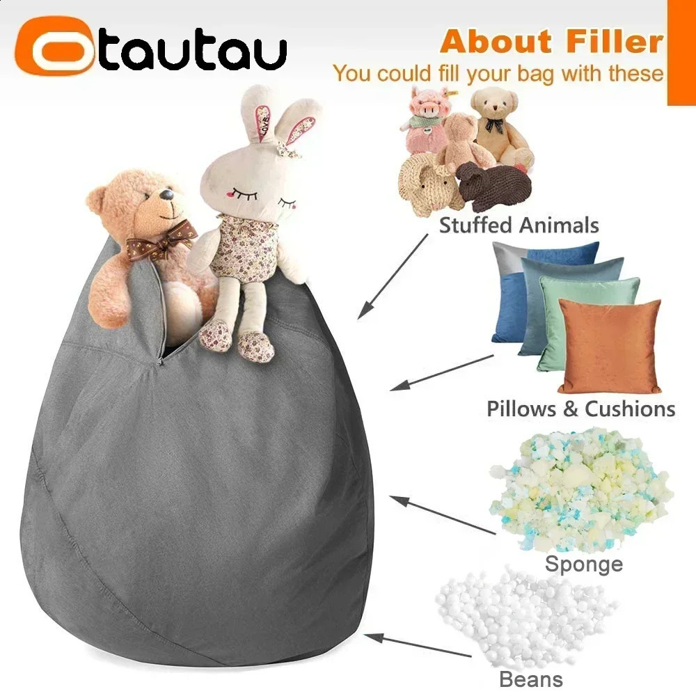 Otto Tao cotton linen bean bag cover unfilled corner lazy bean chair Pouf salon footstool puff lounge Sac DD002 240918 - view 3