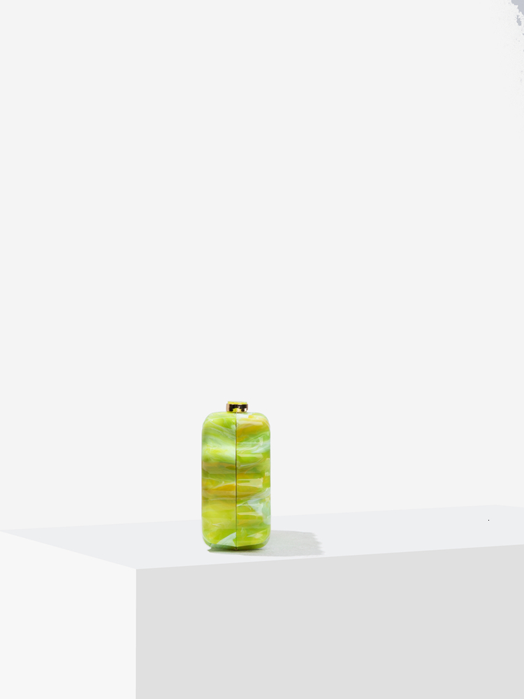 Women's Green Clutch Bag Summer Evening Party Lemon Wavy Marble Print Small Purse Zigzag Edge Handbag 2024 New