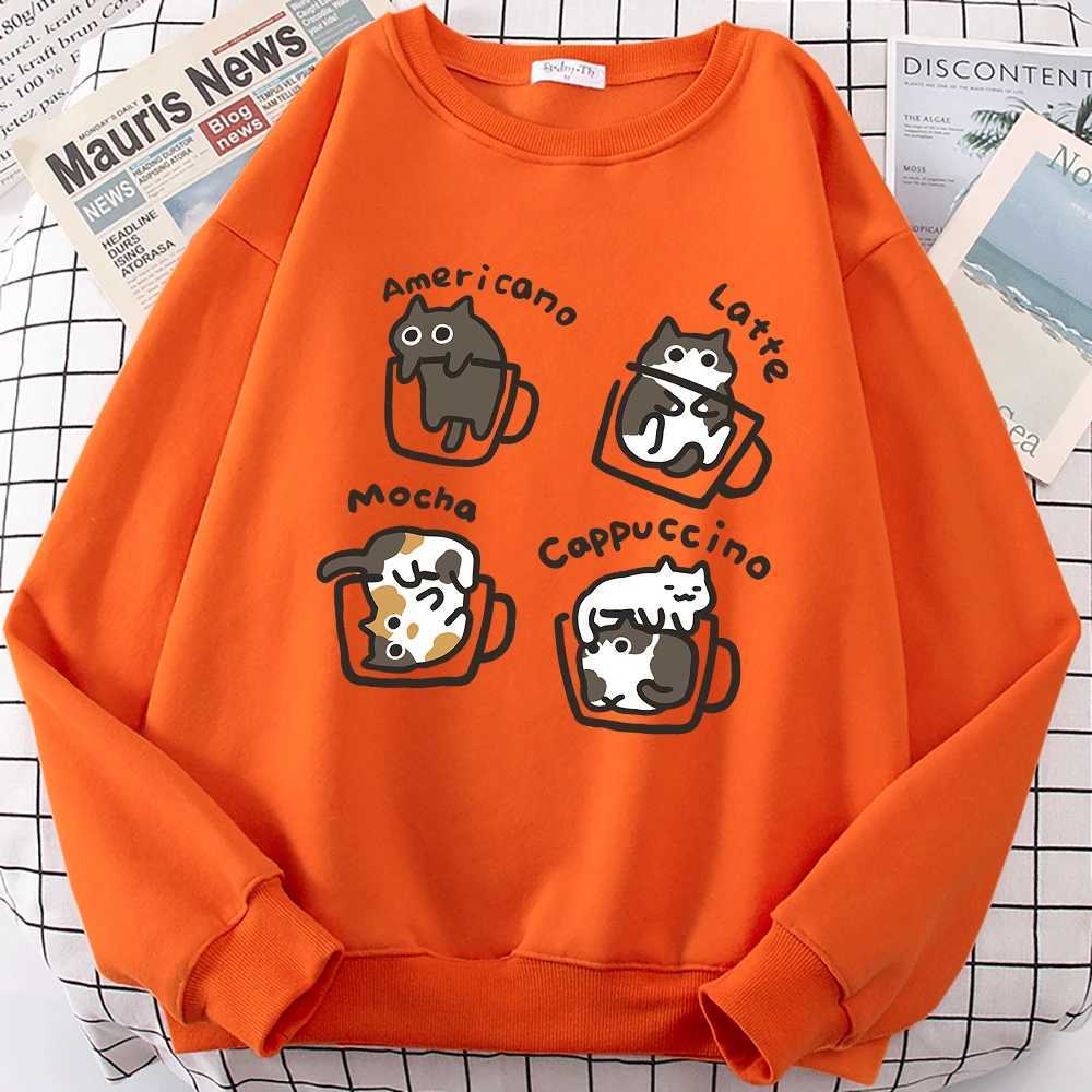 American style coffee cat cute printed hoodie mens cartoon street clothing fashionable printed hoodie Japanese Harajuku sportswear hoodie W240921