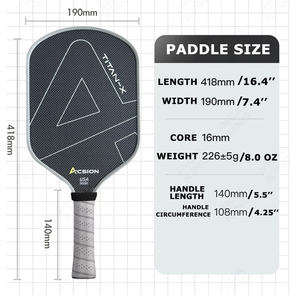 ACSION Titanium Pickleball Paddle T700 Carbon Fiber Thermoformed paddle 16mm Core with Foam Injected Edges for Spin and Control
