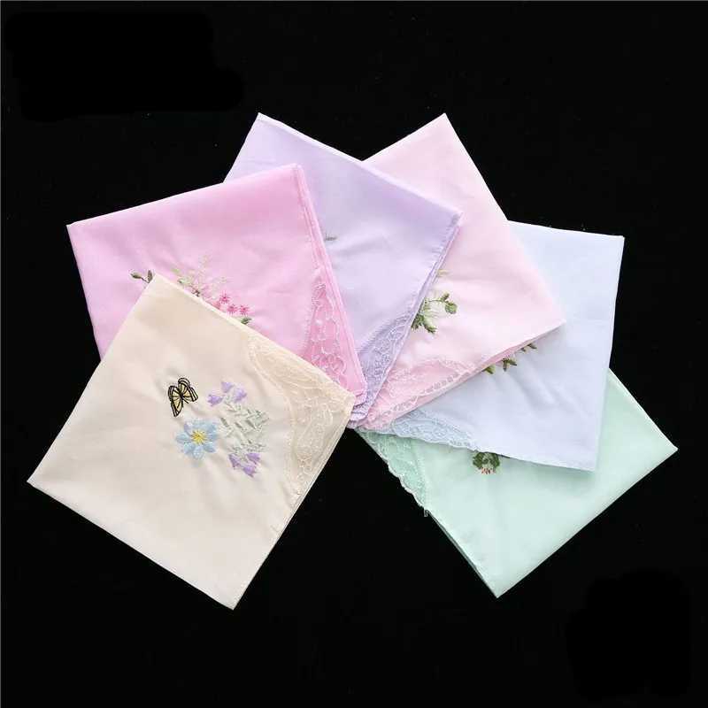 3Pcs 28x28cm 100% Cotton Hankies Embroidered Lace Flower Hanky Lady Handkerchief Towels For Wedding SouvenirX240921