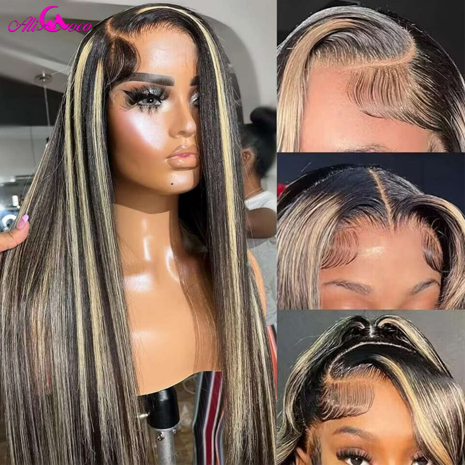 1B/27 13X4 13x6 Frontal Human Hair Wigs 180% Highlight Blonde Straight Lace Front Wig Pre Plucked For Women