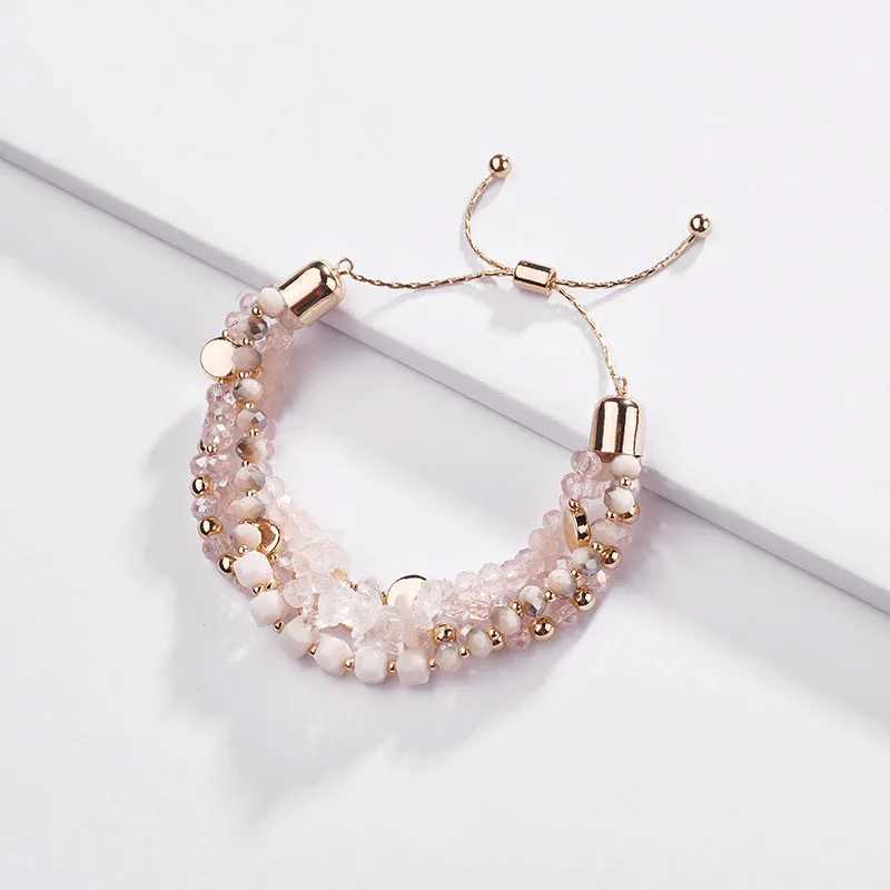 Fashion Jewelry Multi Layered Crystal Natural Stone Beaded Bracelet Braided Stacked Bracelets for WomenX240921