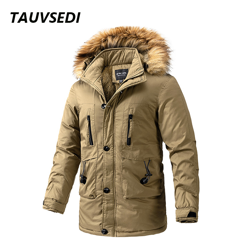 Winter New Men Warm Thick Fleece Long Parka Mens Fashion Fur Collar Windproof Detachable Hat Jacket Brand Clothing Male