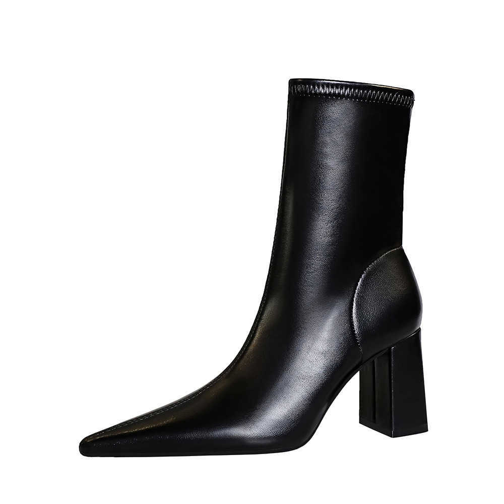 CMM Fashion Simple Sexy Nightclub Slim Thick Heel High Heel Pointed Winter Slim Boots Womens Short Boots