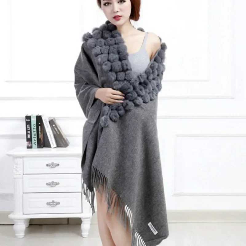 Luxury cashmere scarf wool shawl rabbit hair artificial mink fur leather ball triangle 120 pieces 3D ball gift Pashmina packaging scarf bridal shawl W