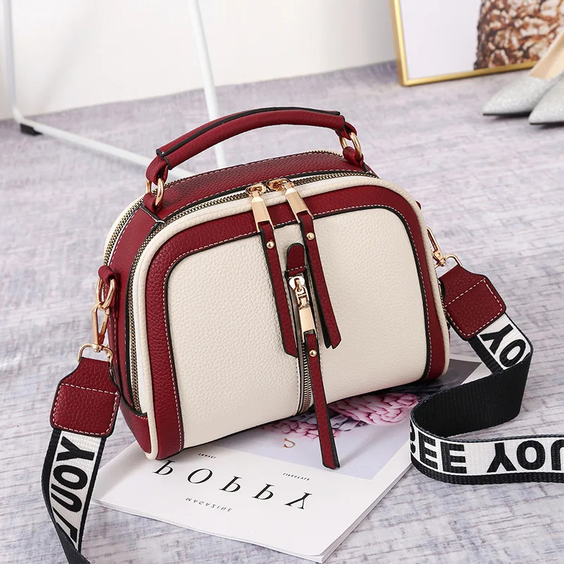 Fashion Hit Color Shoulder for Women Female PU Leather Crossbody Messenger Bags Small Handbag Wide Strap Purse