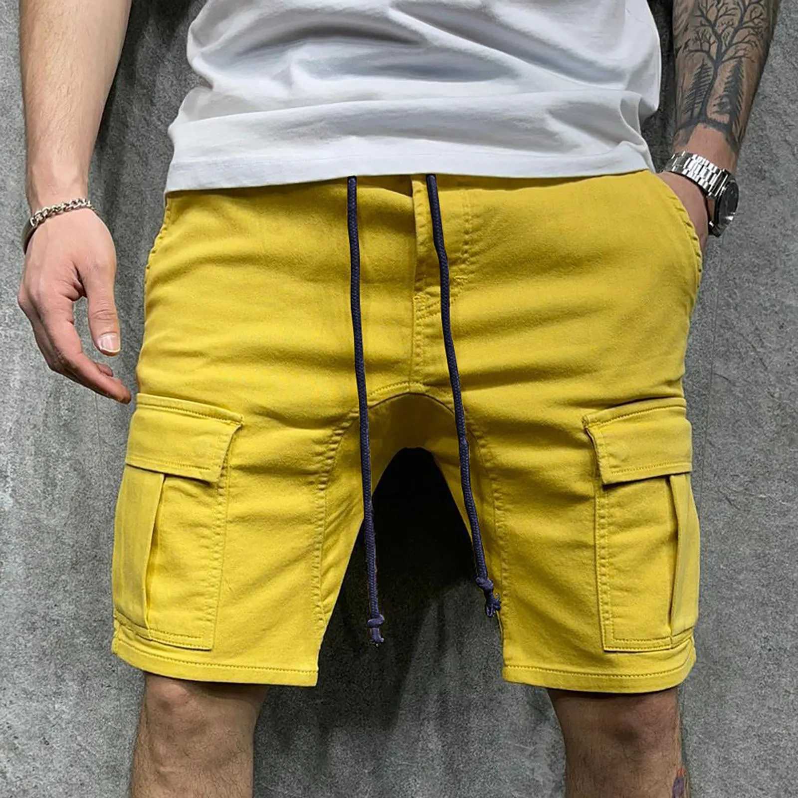 Male Casual Mid Waist Shorts Pant Solid Mechanic Pants for Men Many Pockets Pants Cargo Pants for Men Relaxed Fit with FoamX240921
