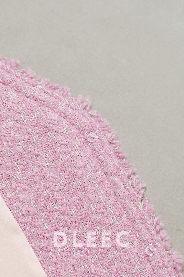 Fashion Korean Tweed Pink Jacket For Women Autumn Winter 2024 New Vintage Long Sleevehigh Quality Coat Female Cloth Outwear Tops
