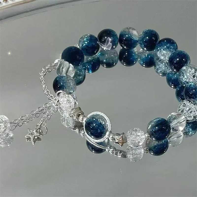 Niche Design Gradient Blue Crystal Beads Bracelet For Women Girls Korean Sweet Star Tassel Bracelet Friendship Jewelry GiftsX240921