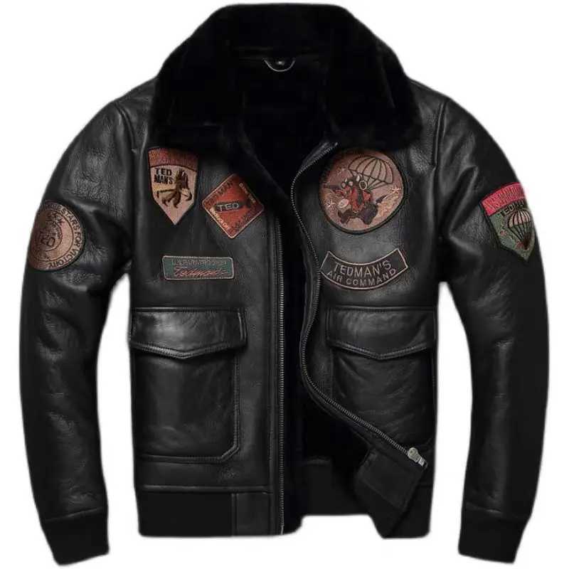 Natural wool jacket mens 8-patch sheepskin jacket mens real sheepskin coat warm and thick winter clothing Asian size W240918