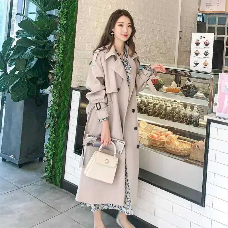 Korean Fashion Long Trench Coats and Jackets Women 2022 Autumn Winter Solid Color Classic Style Women Coat Casual Tops femaleX240921