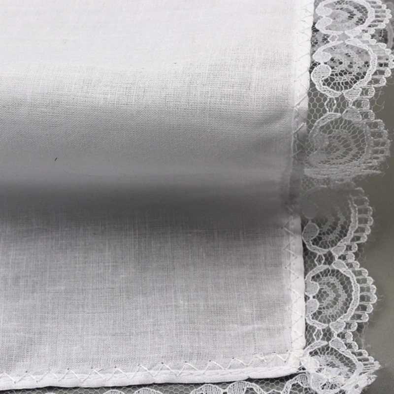 26x27cm Men Women Cotton Handkerchiefs Solid White Hankies Pocket Lace Trim Towel Diy Painting Handkerchiefs for WomanX240921