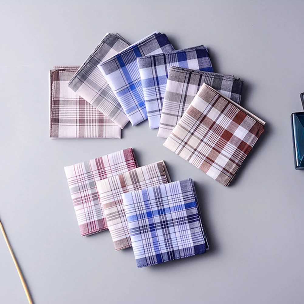 Square Plaid Stripe Handkerchiefs Mens Retro Pocket Cotton Classic Towel for Wedding Parties 38 * 38cm Random W240921