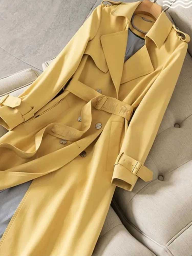Women Autumn Elegant Solid Long Jackets Belt Trench Coats Office Lady Bouble Breasted Casual Jackets Korean Solid WindbreakerX240921