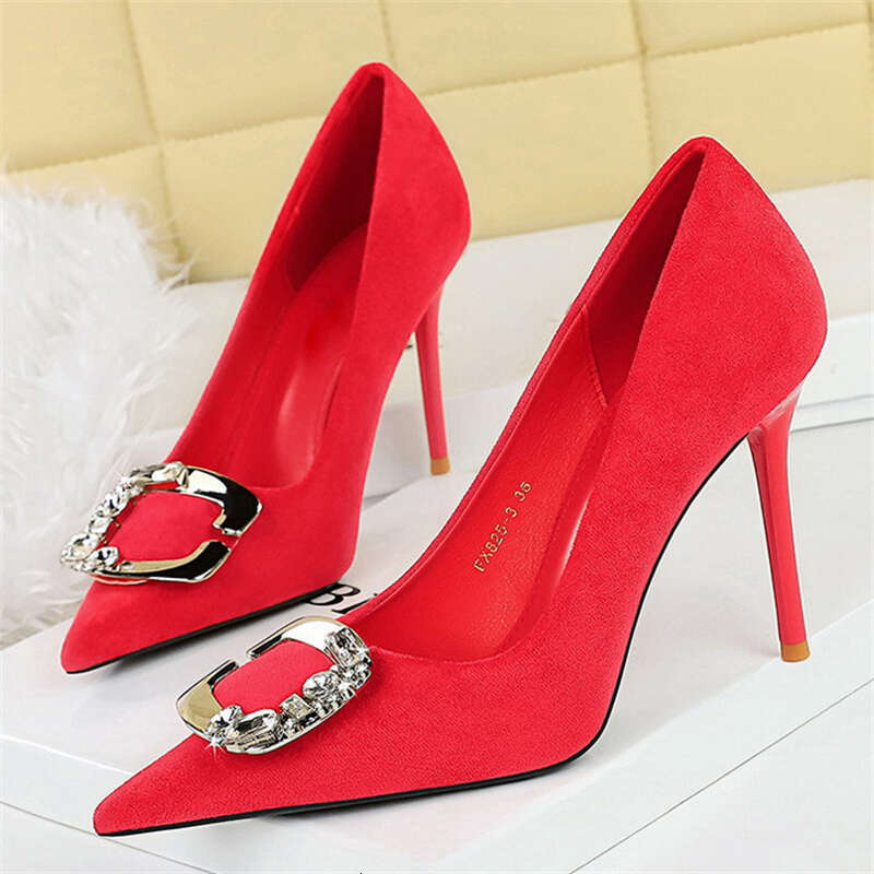 BIGTREE Metal Buckle Pointed Toe Women Pumps Stilettos High Heels Wedding Party Shoes Atos Mujer