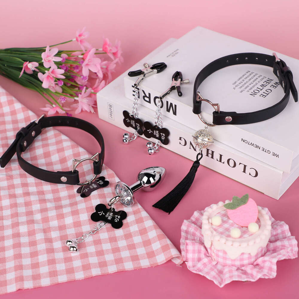 SM sex props, female slave sex collars with pendants, bells, metal anal plugs, small sao, breast clips, adult products